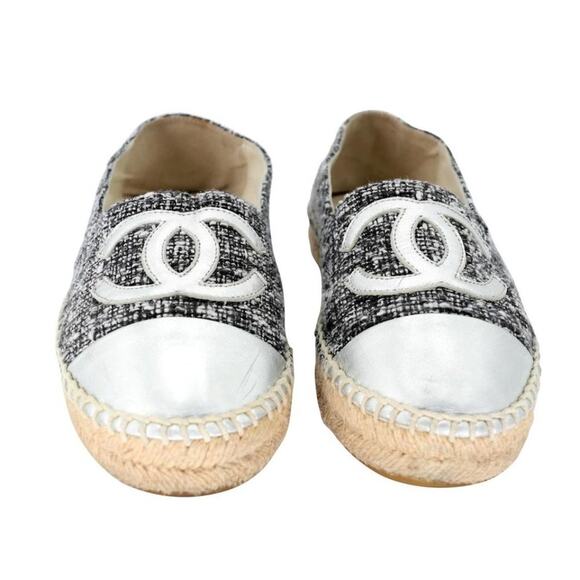 Chanel Espadrille 38 Tweed Leather Cap Toe CC Flats CC-S0207P-C009 - Picture 3 of 11